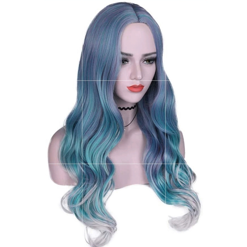 Womens Halloween party blue purple ombre wig